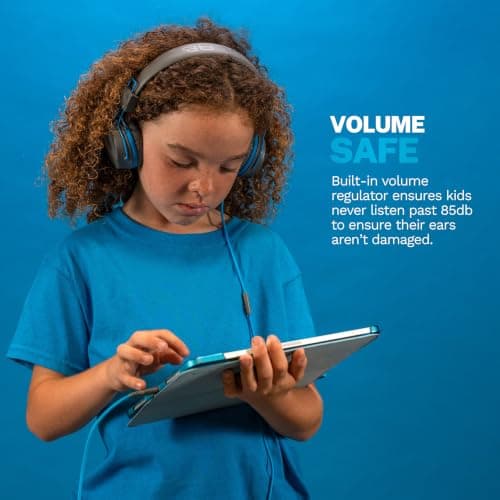 JLab, JBuddies Studio, Kids Wired on-Ear Headphones, Bundle with USB-C Adapter, Volume limiting, Foldable, Grey/Blue — view 5