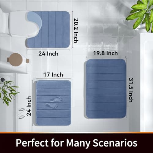 Yimobra Memory Foam Bath Mat Rug, 24 x 17 Inches, Comfortable, Soft, Super Water Absorption, Machine Wash, Non-Slip, Thick, Easier to Dry for Bathroom Floor Rugs, Denim Blue — view 2