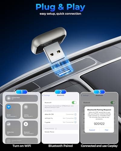 Wireless CarPlay Adapter for Apple iPhone - Upgrade Wired CarPlay to Wireless Device, Mini T-Shaped for Car USB Plug and Play Auto Reconnect, for Vehicle GPS Navigation Car Stereo Receivers, Black — view 2
