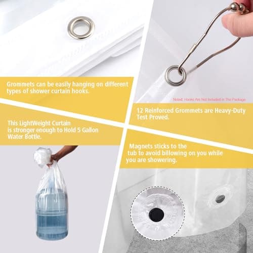 ZEMAHOME Clear PEVA Plastic Shower Curtain Liner Premium Light Weight 72" x 72" Transparent Bathroom Shower Showroom Curtain Liner with Rustproof Metal Gromments and Weighted Magnet — view 5