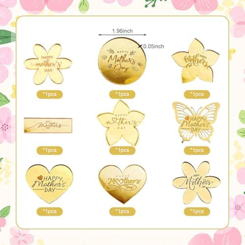 SKTMH 9Pcs Happy Mother's Day Cupcake Toppers, Mirror Acrylic Cupcake Toppers for Mother's Day Birthday Day Cake Decorations, Butterfly/Flower/Heart Shape Designed Cake Decorations