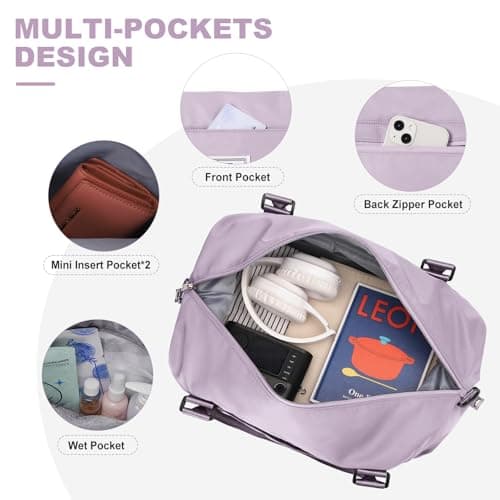 Sport Travel Duffle Bag Gym Tote Bag for Women Weekender Carry on Bags for Airplane Ladies Beach Hospital Overnight Luggage Bag Lightweight Waterproof with Wet Pocket Large Size,H6- Purple — view 3