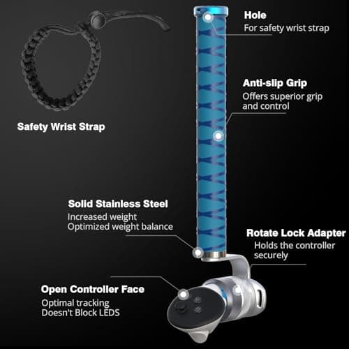 VR Cricket Bat Attachment for iB Cricket - Aluminum Short Cricket Bat Handle Accessory Compatible with Meta Quest 3/3s, Q2 and Q Pro Enhance Immersive VR Game Experience- Right(Blue) — view 2