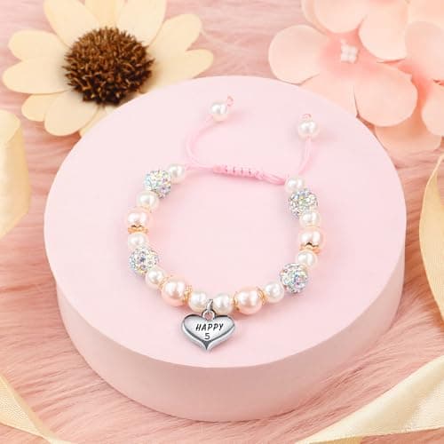 Sereney 5 Year Old Girl Birthday Gift Ideas, Adjustable Pink White Pearl Bracelet as Five Year 5yr Old 5th Birthday Gifts for Teen Girls Daughter Niece Granddaughter — view 6