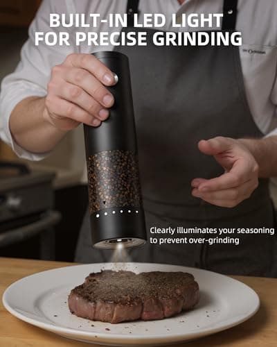 Electric Salt and Pepper Grinder Set, Automatic Battery Salt and Pepper Shakers，6 Adjustable Coarseness with LED, 100ml Upgraded Larger Capacity Pepper Mill Shakers for Kitchen, Dining and Gifts — view 2
