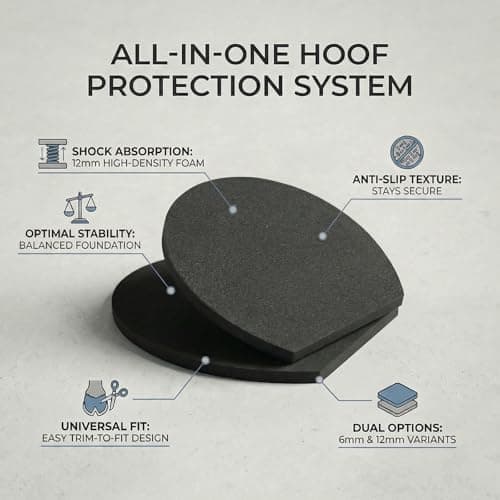 Horse Hoof Balance Pads Trim to Fit Boot Inserts Shock Absorbing Cushion for Asphalt & Rocky Terrain Supportive Pads for Sensitive Hooves & Barefoot Transition 12mm Thick Black 1 Pair