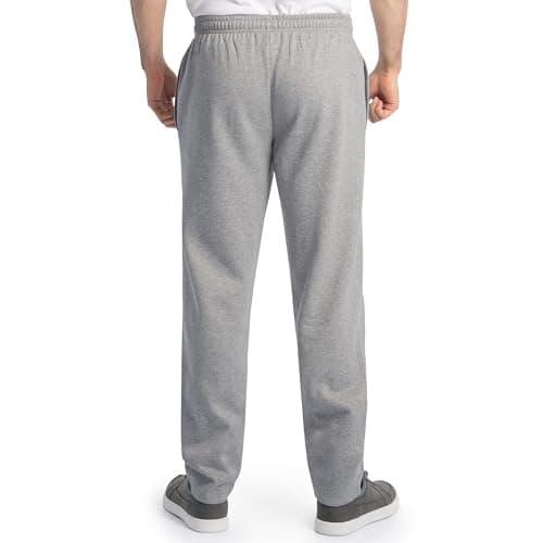 Fruit of the Loom Men's Eversoft Fleece Open Bottom Sweatpants with Pockets, Relaxed Fit, Moisture Wicking, Breathable, Grey Heather, Large