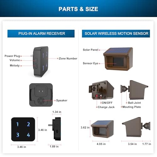 HTZSAFE 1/2Mile Solar Driveway Alarm System - Up to 70FT Wide Sensor Range, 3 Adjustable Sensitivities, Fully Weatherproof Outdoor Motion Sensor & Detector, DIY Security Alert System — view 5