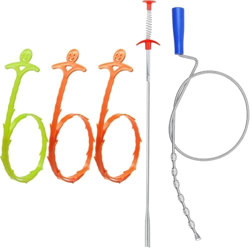 5 in 1 Sink Snake Drain Auger Hair Catcher, Drain Clog Remover Cleaning Tools, Hair Remover, Drain Snake Cleaner, Plumbing Snake for Kitchen, Sewer, Toilet and Showers