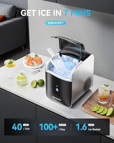EUHOMY Smart Nugget Ice Maker Countertop, Pebble Ice Maker Machine with APP/Alexa Control, 40lbs/24H, Ready in 7 Mins, Self-Cleaning, Portable Sonic Ice Makers with Hanging Ice Scoop for Home/Office — view 2