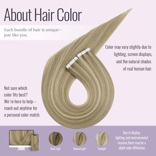 Fshine Tape in Hair Extensions 12 Inch 30g Dark Ash Blonde Highlighted Golden Blonde Hair Extensions Tape in Real Hair 20pcs Invisible Straight Blonde Tape in Remy Human Hair Extensions for Women
