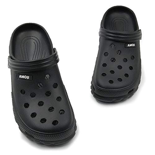 AMOJI Adults Garden Clogs Women's Gardening Clog Men's Garden Shoes Sandals Slippers Bathroom Beach Home Outdoor Shower Lightweight Summer Shoes Femme Homme Sabot A1521 Size Black 13 Women/12 Men — view 5