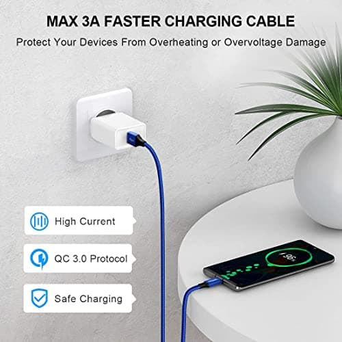 etguuds USB A to USB C Cable 4ft, 2-Pack, 3A Fast Charging Type C Charger Cord for iPhone 17 16 15 Pro Max 16e 17 Air, Samsung Galaxy S25 S24 S23 S22 S21 S20 A17 A16 A56 A55 Flip Fold, Blue — view 3