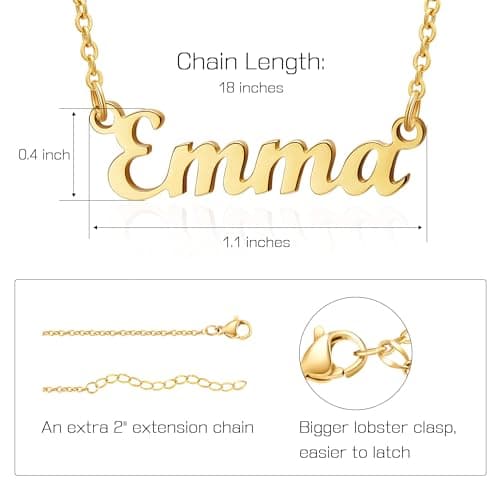 Ldurian Custom Name Necklace, Emma Name Plate Pendant Necklace Pre Gifts, Charm Necklaces Jewelry for Birthday Anniversary — view 5