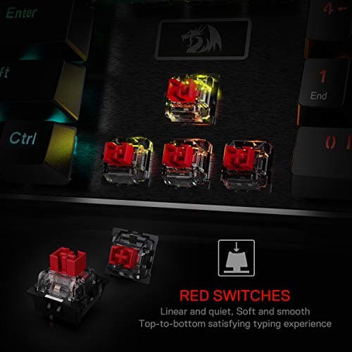 Redragon K556 RGB LED Backlit Wired Mechanical Gaming Keyboard, 104 Keys Hot-Swap Mechanical Keyboard w/Aluminum Base, Upgraded Socket and Noise Absorbing Foams, Quiet Linear Red Switch — view 5
