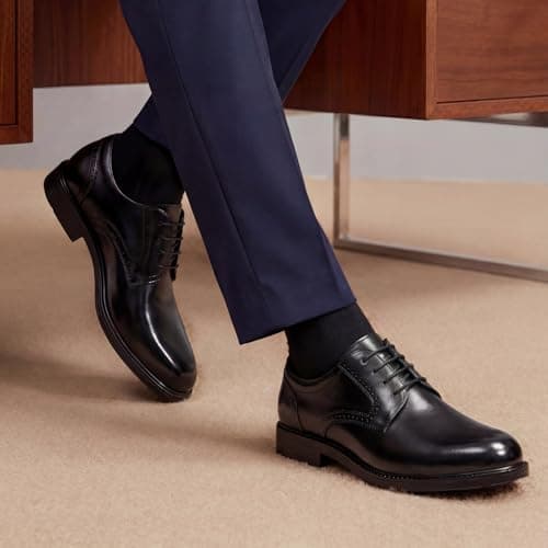 HEEZ Men's Dress Shoes, Classic Oxford Shoes for Men Non Slip, Comfortable Lace Up Plain Toe Derby Shoes for Business Work Formal Wedding Office Black — view 2
