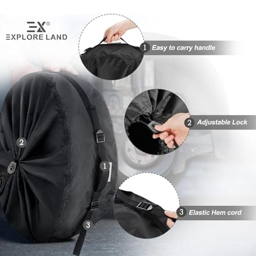 Explore Land Seasonal Tire Cover - Spare Tire Bag with Handle, Heavy Duty Winter Wheel Storage Tote Against Dust and Scratches, 4 Pack (Fits Tire Diameters 32''-34.75'', Black)