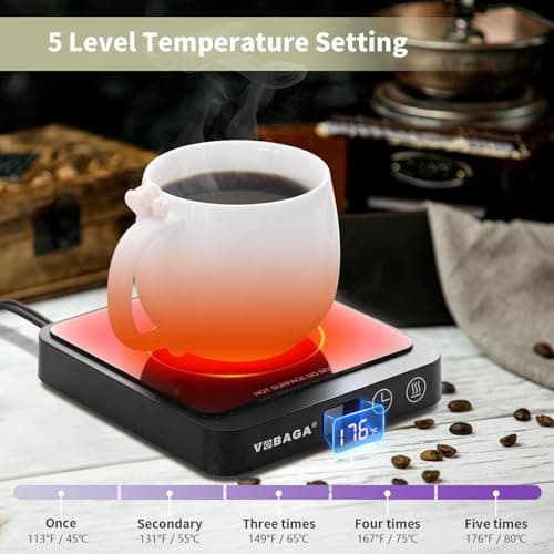 VOBAGA Mug Warmer, Coffee Cup Warmer for Desk with 5 Temp Settings & 2-12H Timer, Smart Candle Warmer & Coffee Warmer with Display for Fastest Heating Coffee, Cocoa, Ideal Coffee Gifts(No Cup)