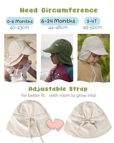 FURTALK Baby Sun Hat with Neck Flap UPF 50+ Adjustable Baby Boys Girls Summer Beach Hat for Traveling Swim Hat Beige — view 5
