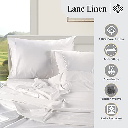 Lane Linen 1000 TC 100% Egyptian Cotton Queen Bed Sheets Set - White — view 4