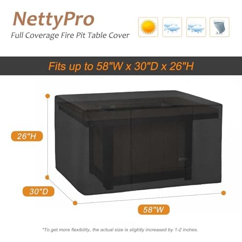 NettyPro Fire Pit Cover Rectangular Waterproof Outdoor Firepit Cover for Gas Propane Fire Pit Table Rectangle, 58 x 30 x 24 inch, Black