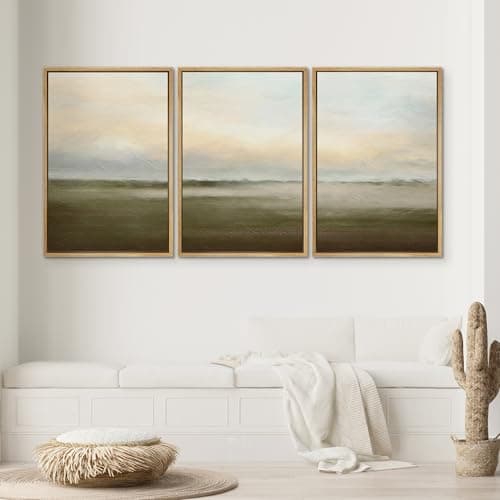 SIGNWIN Framed Canvas Print Wall Art Set Pastel Sunset Country Farmland Landscape Nature Abstract Illustrations Fine Art Decorative Nordic Rustic for Living Room, Bedroom, Office - 24"x36"x3 Natural