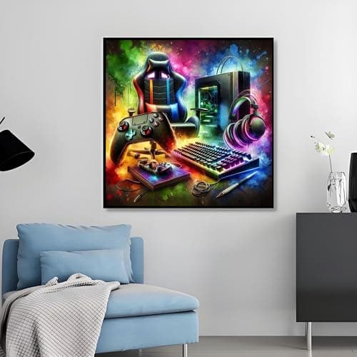 OJTOYART Video Game Diamond Art Kits for Adults,DIY Gaming Equipment Diamond Painting Kits for Beginner,5D Full Round Drill Diamond Gem Painting Kits for Home Wall Decor 13.79 x 13.79Inch — view 2