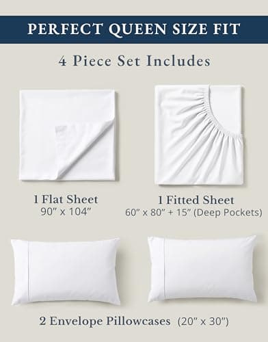 Lane Linen 100% Organic Cotton Queen Sheet Set, 4-Piece Percale Bed Sheets for Queen Bed - Soft, Breathable, Hypoallergenic, Deep Pocket Fits Mattress Up to 15" Deep, Hotel Quality Sheets - White — view 3