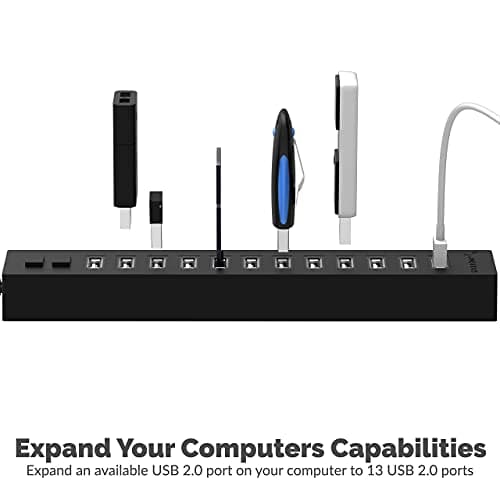 Sabrent 13 Port High Speed USB 2.0 Hub +Aluminum USB External Stereo Sound Adapter for Windows and Mac.