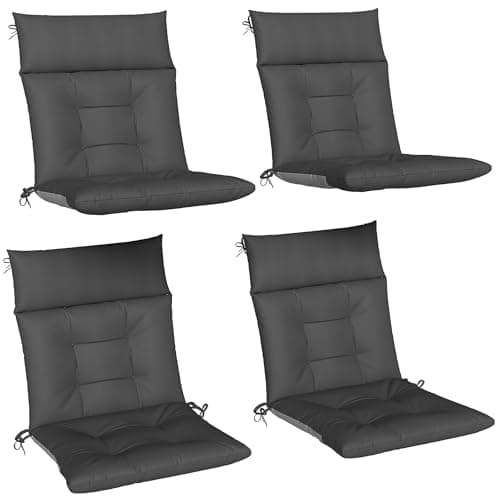 Outsunny Patio Chair Cushions Set of 4, Waterproof Lounge Chair Cushions with Ties, Non-Slip Replacement Seat Pads for Indoor Outdoor, Garden Furniture, 44"x21", Dark Grey