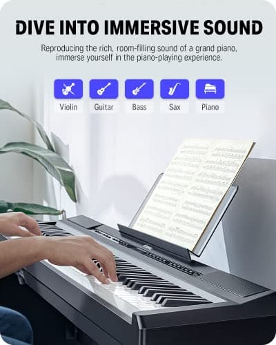 Donner DEP-20 Beginner Digital Piano 88 Key Full Size Weighted Keyboard, Portable Electric Piano with Sustain Pedal, Power Supply — view 5