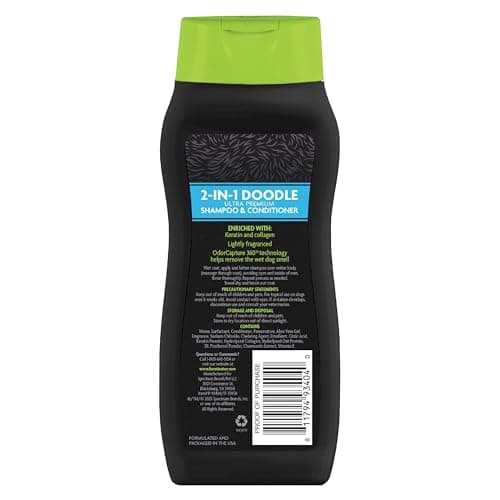 FURminator 2-in-1 Doodle Ultra Premium Shampoo & Conditioner, 16 Ounces, Conditions Fur to Reduce Tangles for Curly, Long, Silky & Wiry Coats