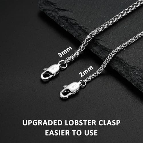 Avotto Mens Silver Chain Necklace 2mm Silver Mens Chain Necklace Wheat Stainless Steel Chains for Men Jewelry Gifts 20 Inch — view 2