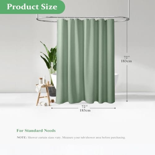 Dynamene Waffle Shower Curtain 256 GSM Heavy Duty Fabric 72"x72" Sage Green — view 8