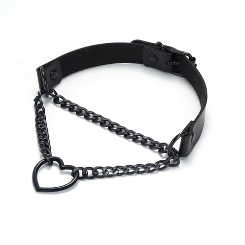 Aufordebatis Heart Black Chain Collar, Leather Collar Necklace Gothic Punk Body Chain Belt Jewelry Accessories for Halloween Cosplay (Black, 13-16 in) — view 2