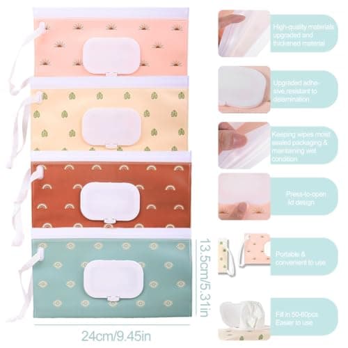 Baby Wipe Holder,4pcs Baby Wipes Dispenser,Portable Refillable Wipe Container,Reusable Travel Babies Wipes Case,Travel Babies Wipes Container,Portable Wet Wipe Dispenser Bag,Waterproof and Dustproof — view 4