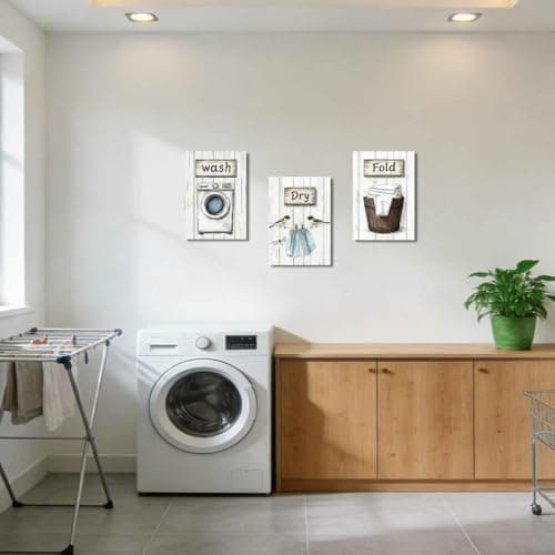 ZXHYWYM 3Pcs Laundry Room Canvas Wall Art Rustic Farmhouse Laundry Sign Picture Prints Wash Dry Fold Art Poster Vintage Country Paintings Gray White Bathroom Decor (30x40cmx3 Pieces) — view 2