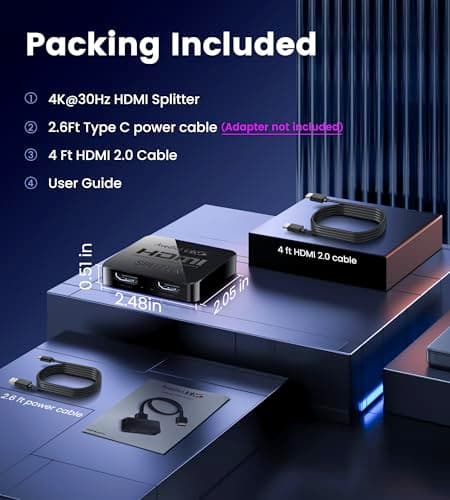 avedio links HDMI Splitter 1 in 2 Out [w/ 4 Ft Hdmi Cable]Not for Extended Display-Mirror Same Screen Only, 4K 1x2 HDMI Splitter 1 to 2 for 3D 1080P@60Hz, Copy 1 Source to 2 Displays at The Same Time — view 7