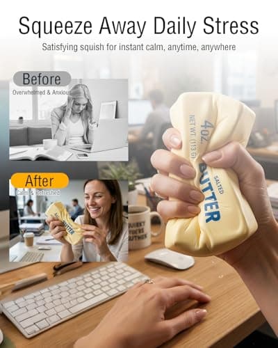 Butter Squishy Stress Gadget for Adults, Slow Rebound Sensory Fidget, Cute Realistic Butter Stick Shape, Funny Themed Desk Decor for Office & Home (1Pcs/9.4 × 2.5 in) — view 3