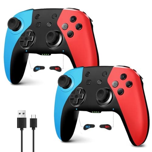 AceGamer 2 Pack Wireless Controller for Nintendo Switch/Lite/OLED/Switch 2, Hall Effect Joystick for Switch 2 Pro Controller with Wake-Up/Turbo/Dual Vibration/Programmable (Red+Blue)