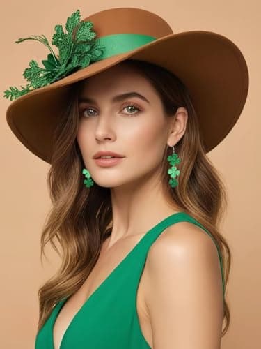 St. Patrick's Day Green Shamrocks Clover Lucky Grass Earrings for Women,Good Luck Dangling Earrings,Irish St. Patrick's Day Decorations Accessories. — view 4