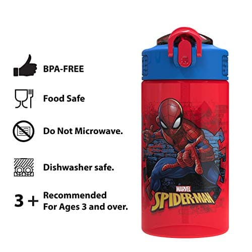 Zak Designs Marvel SpiderMan Kids Spout Cover and Built-in Carrying Loop Made of Plastic, Leak-Proof Water Bottle Design (16 oz, BPA-Free) — view 7