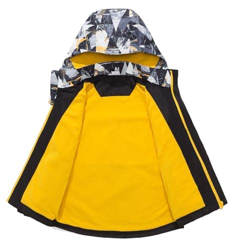 Aiwujiwu Boys Girls Rain Jacket with Fleece Lining - Lightweight Waterproof Windbreaker Hooded Raincoat for Kids — view 3