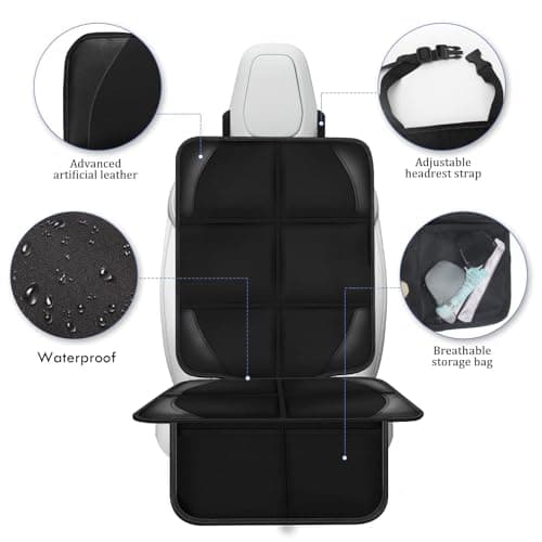 Spotmart Car Seat Protector Covers - for Child Carseat mat 600d Fabric Waterproof Non Slip Thickest Padding with Storage Pockets Cushion Protectors Large Size Prevent Dirt Scratches (Black 1)