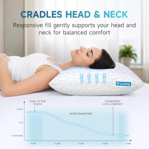 QUTOOL Cooling Pillow for Sleeping, CertiPUR-US Shredded Memory Foam Queen Pillows Set of 2, Cool Pillow for Hot Sleepers Adjustable Firm Pillow for Side, Back, Stomach Sleepers Soft Yet Support,White — view 3