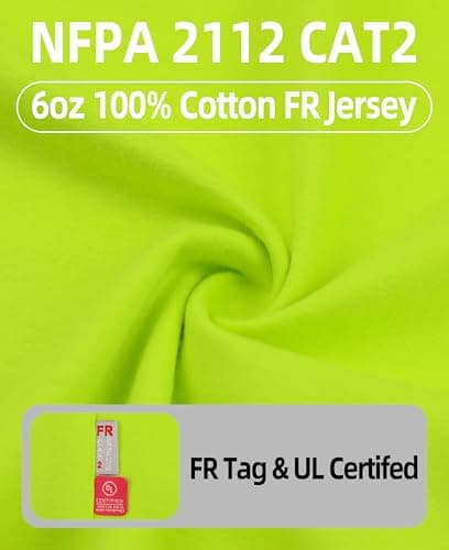 KONRECO FR Tee Shirts High Visibility Lightweight 6oz Long Sleeve Hi-Vis Flame Resistant Safety Shirts CAT 2, Yellow, Small — view 4