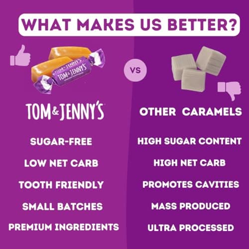 Tom & Jenny's Sugar Free Caramel - Individually Wrapped Sugar Free Candy - Zero Sugar Keto Caramels (Sea Salt & Vanilla Classic Chewy Caramel) — view 8