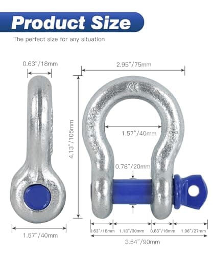 Krytonel 4 Pack 5/8" D Ring Shackles with 3/4" Screw Pin, 42,000 lbs Break Strength, Heavy Duty Off-Road Recovery for Tow Strap, Winch, Jeep, Truck — view 2