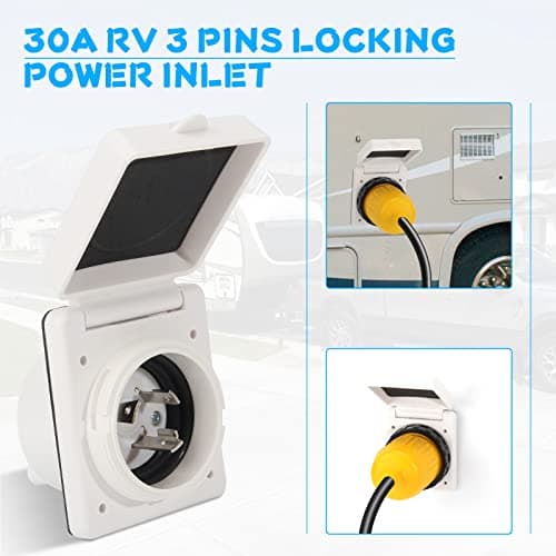 TIPHOPE 30 Amp RV Power Inlet Kit,30 Amp Shore Power Inlet Receptacle,ETL Listed 125V NEMA L5-30R Female Twist Locking Connector with Weatherproof Cover Boot Kit for RV Trailer Camper — view 2