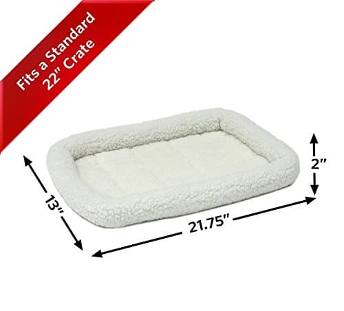 Midwest Homes for Pets 54cm x 33cm x 6.5cm White Fleece Dog or Cat Bed, Comfortable Bolster Dog Bed, Fits a 55.88cm Long Dog Crate, Easy Maintenance Machine Wash and Dry, White, 40222